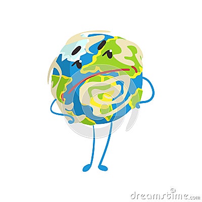 Cute skeptical cartoon Earth planet character with hands on its waist, funny globe emoji vector Illustration Vector Illustration