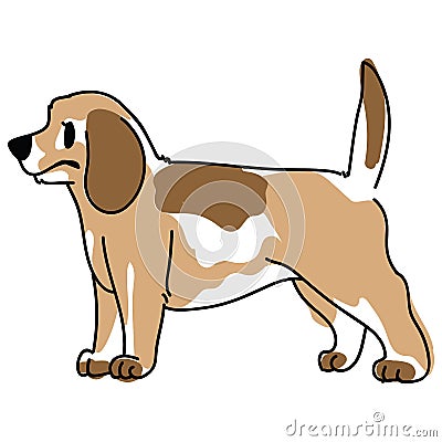 Cute sketchy dog pet illustration. Freehand drawn canine puppy for children, inked beagle with minimal spot color clipart Cartoon Illustration