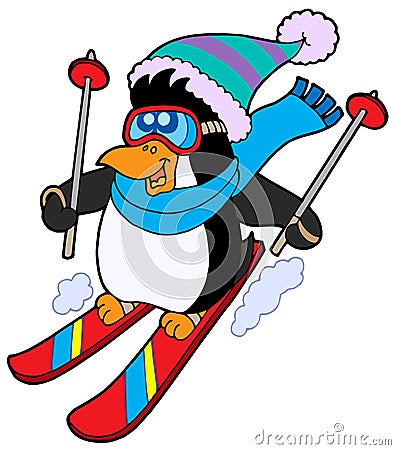 Cute skiing penguin Vector Illustration