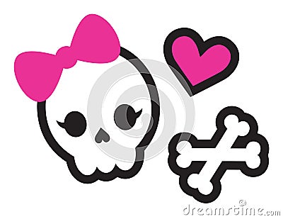 Cute Skull, Bones, and Heart Vector Illustration Vector Illustration