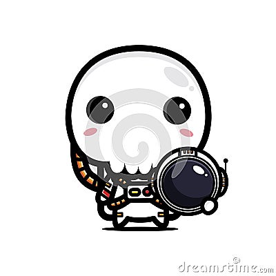 Cute skull skeleton cartoon character wearing astronaut costume Vector Illustration