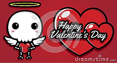 cute skull skeleton cupid character in valentines day greeting card Vector Illustration