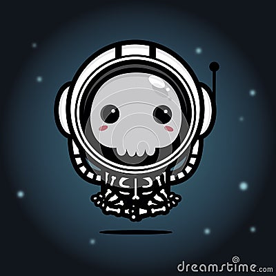 cute skull wearing astronaut costume Vector Illustration