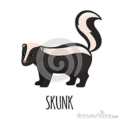 Cute Skunk in flat style. Vector Illustration