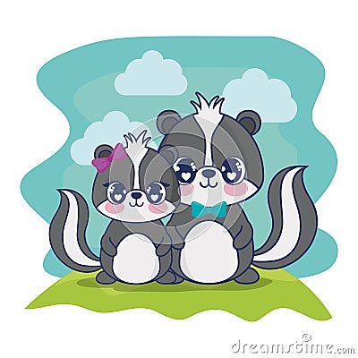 cute skunks couple characters vector illustration Cartoon Illustration