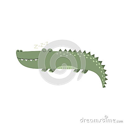 Cute sleeping alligator isolated element. Funny crocodile character Vector Illustration