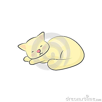 Cute sleeping cat on white background. Fat yellow kitten dreaming. Lazy cat icon or logo isolated. Stock Photo