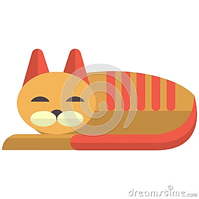 Cute sleeping kitten icon, flat vector isolated illustration. Napping pet cat. Vector Illustration