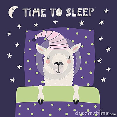 Cute sleeping llama Vector Illustration