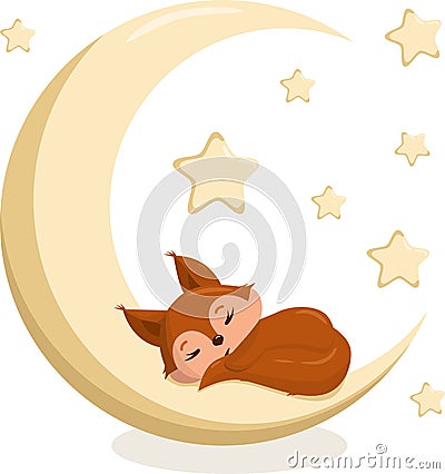 Cute sleeping squirrel. Funny squirrel baby Vector Illustration