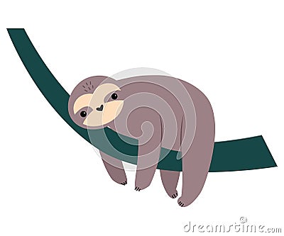 Cute Sloth Animal, Exotic Tropical Fauna Element, African Savanna Inhabitant Cartoon Vector Illustration Vector Illustration