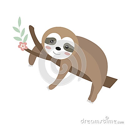 Cute sloth icon flat, cartoon style. Vector illustration Vector Illustration