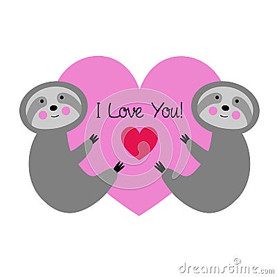 Cute sloths with pink valentine heart Cartoon Illustration