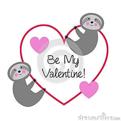 Cute sloths with valentine heart Cartoon Illustration