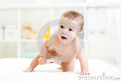 Cute small child boy weared in diaper Stock Photo