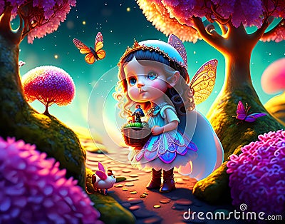 Cute small fairy in the forrest - AI generated art Stock Photo