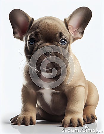Cute small french bulldog puppy dog on white background, created with generative AI Stock Photo