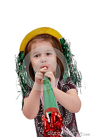 Cute small girl on new year's eve Stock Photo