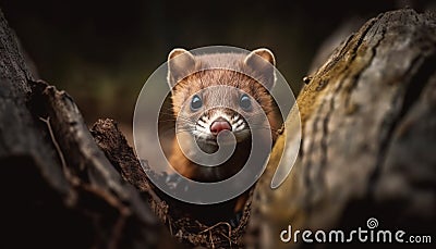 Cute small mammal, furry and fluffy, sitting on a branch generated by AI Stock Photo