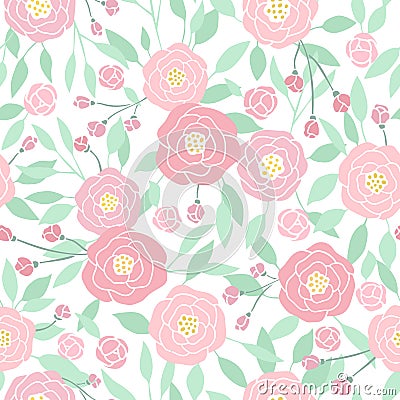 Cute small pastel peony flowers on white. Vector Illustration