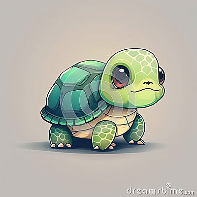 Adorable little green turtle, cartoon illustration. Stock Photo