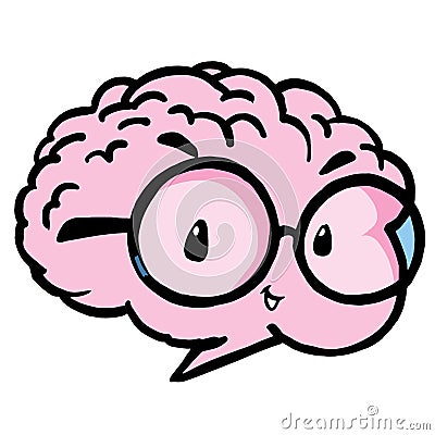 Cute smart brain with glasses on a cheerful face Vector Illustration