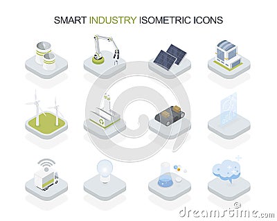 Cute Smart factory eco energy saving icon set Vector Illustration