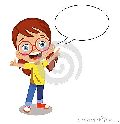 Cute smart little girl speak with balloon chat Stock Photo