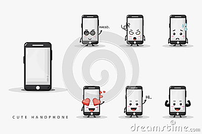 Cute smartphone mascot design set Stock Photo