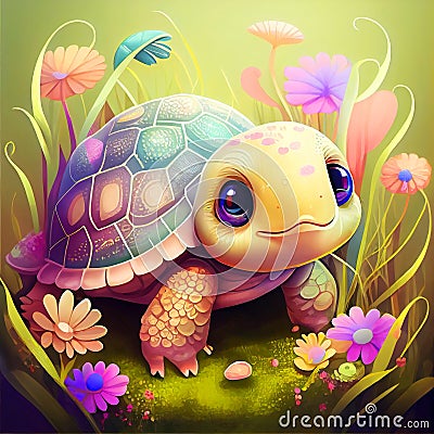 Cute smile Baby turtle pastel color Background Stock Photo