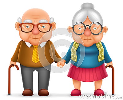 Cute Smile Happy Elderly Couple Old Man Love Woman Grandfather Grandmother 3d Realistic Cartoon Family Character Design Vector Illustration