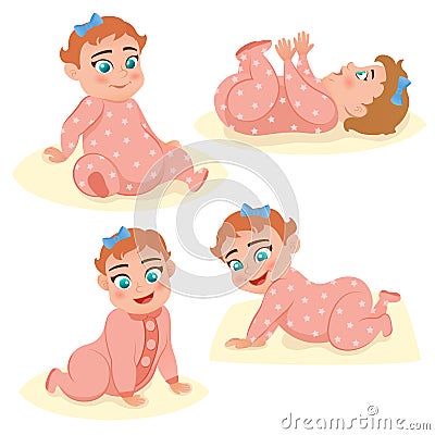 Cute smile little baby girl. Cartoon Illustration