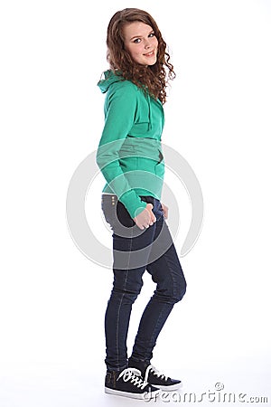 Cute smile from teenager school girl in hoodie Stock Photo