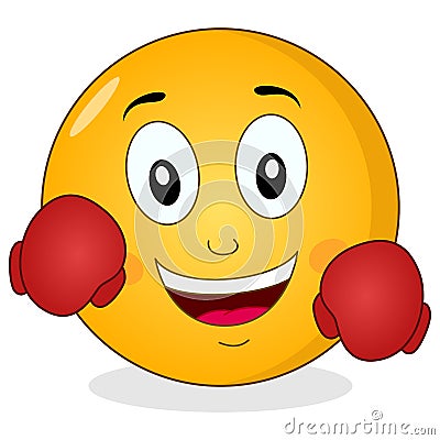 Cute Smiley Emoticon with Boxing Gloves Vector Illustration