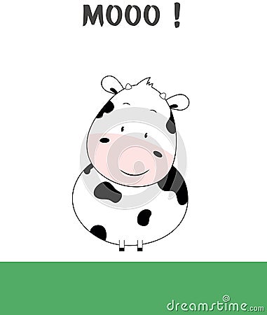 Cute Smiling Baby Cow Standing by Green Grass and Saying Moo Illustration Stock Photo