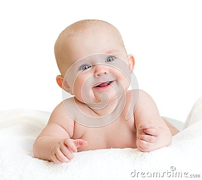 Cute smiling baby kid lying Stock Photo