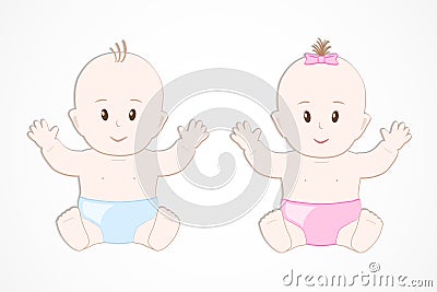 Cute Smiling Baby Twins. Baby Boy And Girl Sitting Stock Vector - Image ...