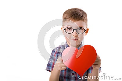 Cute smiling boy with a valentine in the hands of Stock Photo