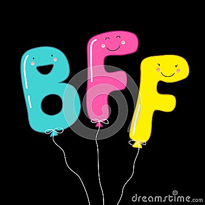 Cute smiling cartoon characters of letters BFF Best Friends Forever as party balloons Vector Illustration