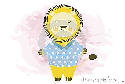 Cute smiling cartoon lion in blue shirt - vector illustration Vector Illustration