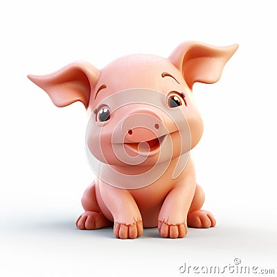 Cute Smiling Cartoon Pig 3d Clay Render On White Background Stock Photo