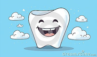 Cute smiling cartoon teeth family with soft foam bubbles with copy space Cartoon Illustration