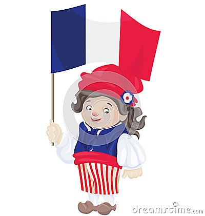Cute smiling cartoon young man in sans culottes costume Stock Photo