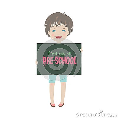 Cute smiling child first day of pre-school illustration Vector Illustration