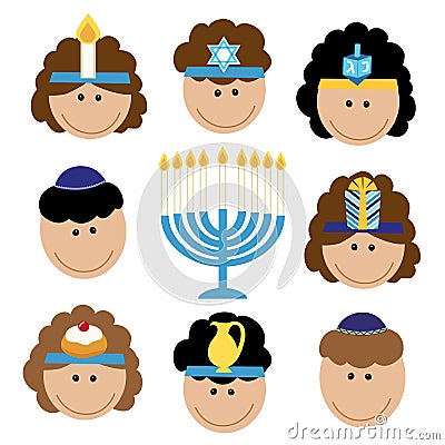 Cute smiling children celebrating Hanukkah Vector Illustration