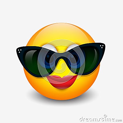 Cute smiling emoticon wearing black sunglasses, emoji, smiley - vector illustration Vector Illustration