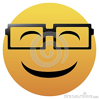 Cute smiling emoticon wearing eyeglasses, emoji, smiley - vector illustration isolated on white background Cartoon Illustration