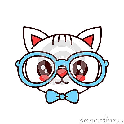 Cute smiling funny hipster cat in glasses Vector Illustration