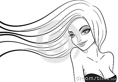 Cute smiling girl, black and white Vector Illustration