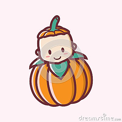 Cute smiling halloween baby pumpkin cartoon vector illustration logo Cartoon Illustration